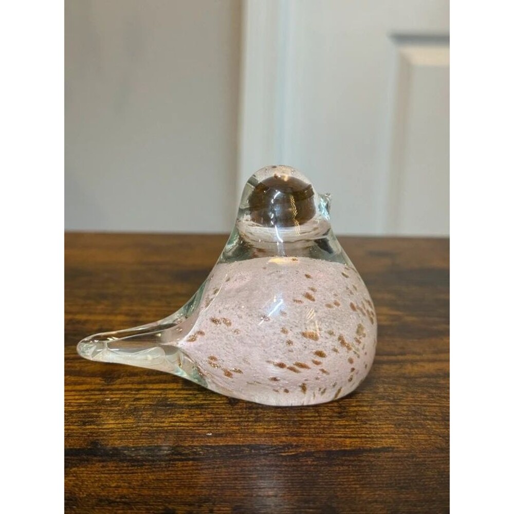 Vintage Italian Murano Style Art Glass Bird Pink Gold Aventurine Hand Blown 3”